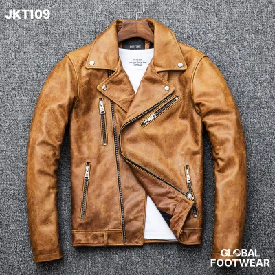 Oil Wax Retro Top Layer Cowhide New Genuine Leather Jacket Men's